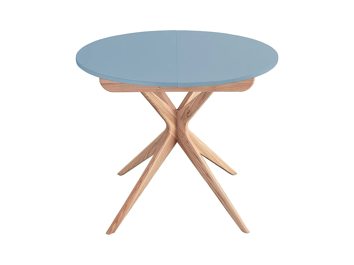 Table à manger ronde extensible 90cm Jubi Bleu Doux | Pied en frêne