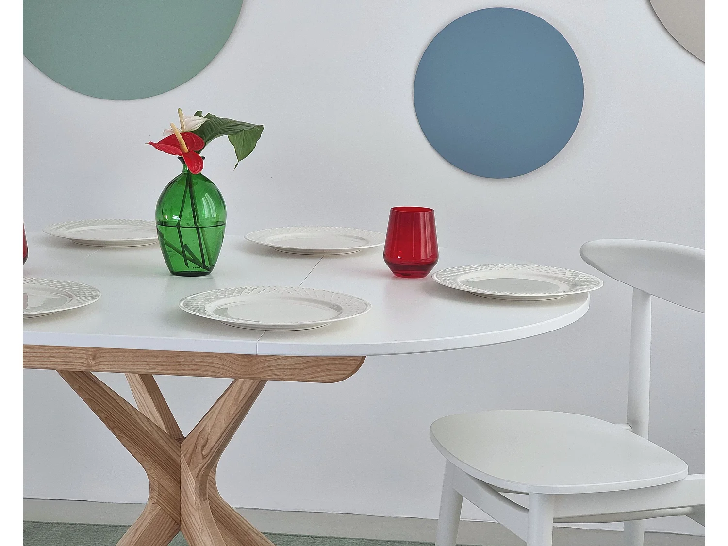 Ronde uitschuifbare eettafel 90cm Jubi Antiekroze | Essenhouten poot