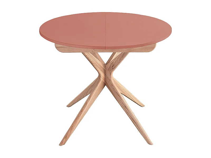 Table à manger ronde extensible 90cm Jubi Rose Antique | Pied en frêne