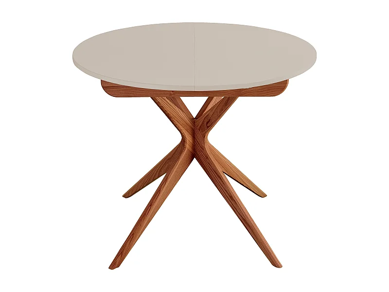Table à manger ronde extensible 90cm Jubi Brun Beige | Pied en frêne teinté chêne