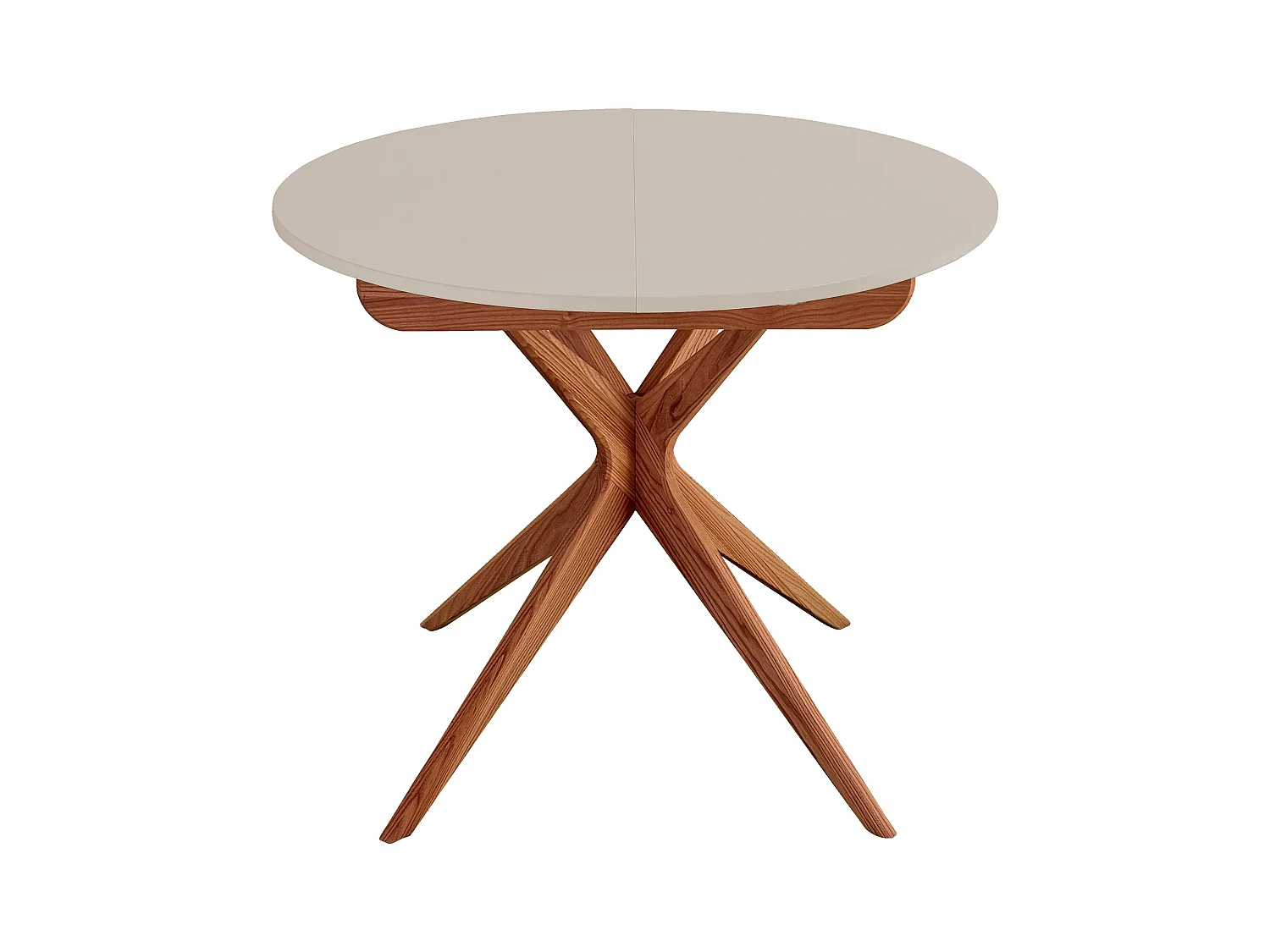 Mesa de jantar redonda extensível 90cm Jubi Castanho Bege |  Pé em freixo tingido de carvalho