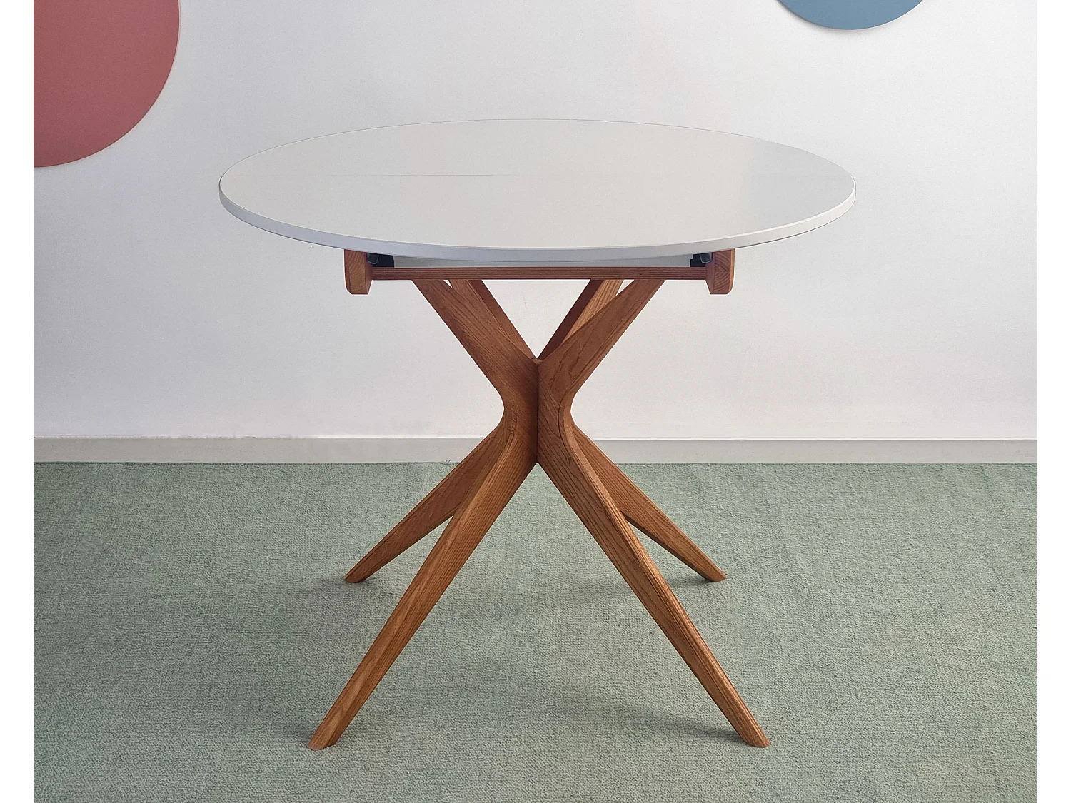 Runder ausziehbarer esstisch 90cm Jubi Braun Beige | Eschenbein in Eichenoptik