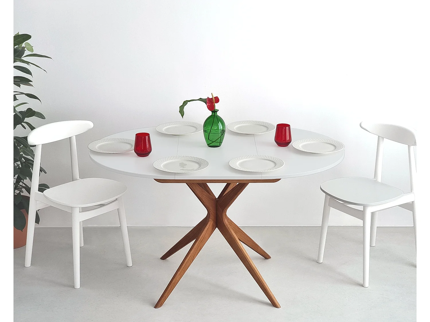 Runder ausziehbarer esstisch 90cm Jubi Braun Beige | Eschenbein in Eichenoptik