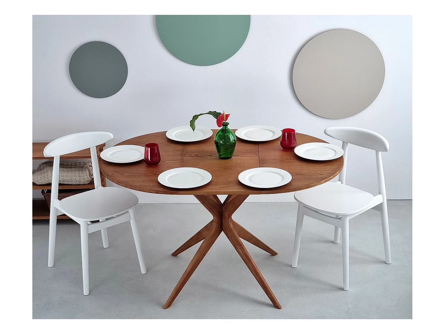 Table à manger ronde extensible 90cm Jubi Chêne