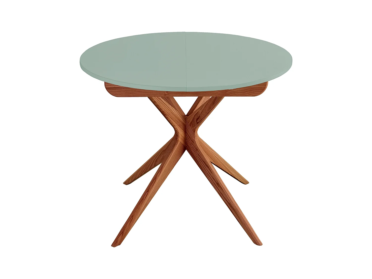 Table à manger ronde extensible 90cm Jubi Vert Sauge  | Pied en frêne teinté chêne