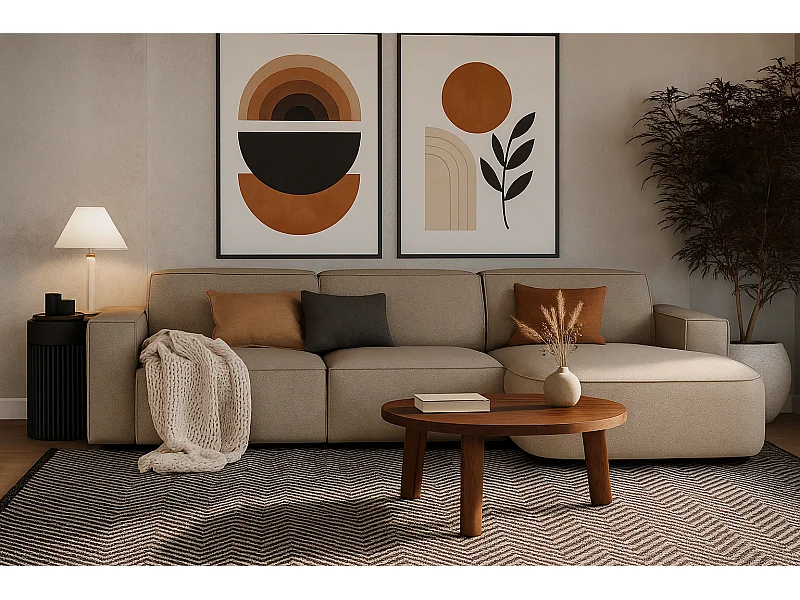 Modulares Ecksofa Cursal B  rechts – 282 × 166 cm, beige Raven 30, modernes Design