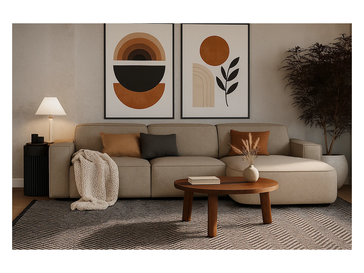 Canapé d’angle modulaire Cursal B droit – 282 × 166 cm, beige Raven 30, design moderne