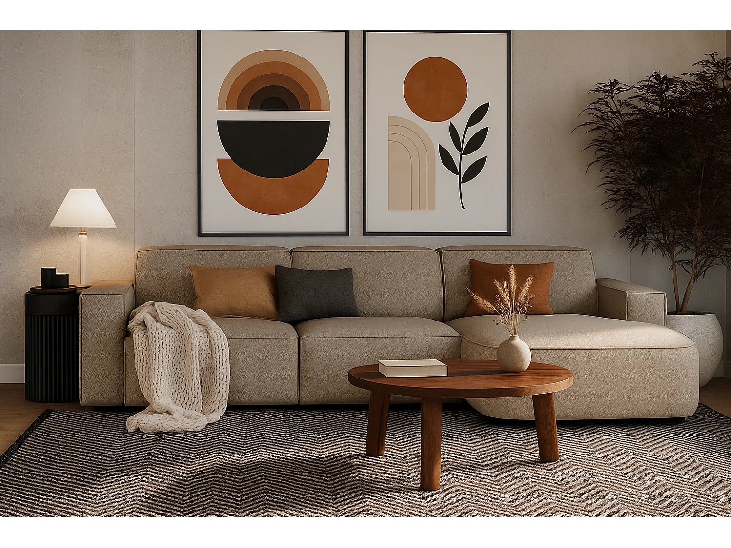 Canapé d’angle modulaire Cursal B droit – 282 × 166 cm, beige Raven 30, design moderne