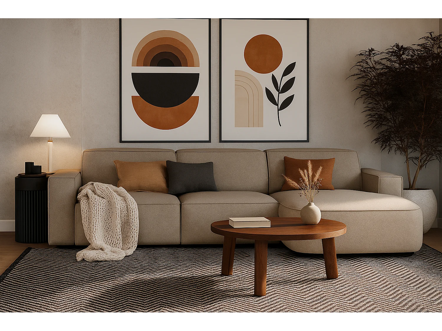 Canapé d’angle modulaire Cursal B droit – 282 × 166 cm, beige Raven 30, design moderne