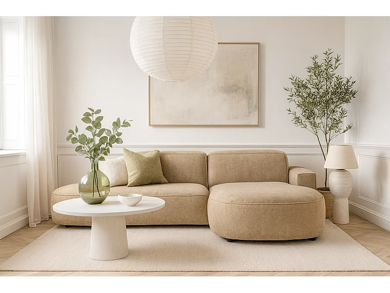 Modulaire hoekbank CURSAL G – chaise longue  rechts, 284×166×70 cm, hellbraun Raven 34,  afgeronde chaiselongues, vrijstaand