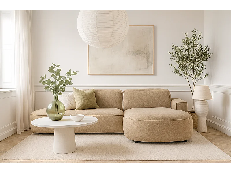 Canapé d’angle modulable  CURSAL G –  angle droit, 284×166×70 cm, marron clair Raven 34 méridiennes arrondies, autoportant