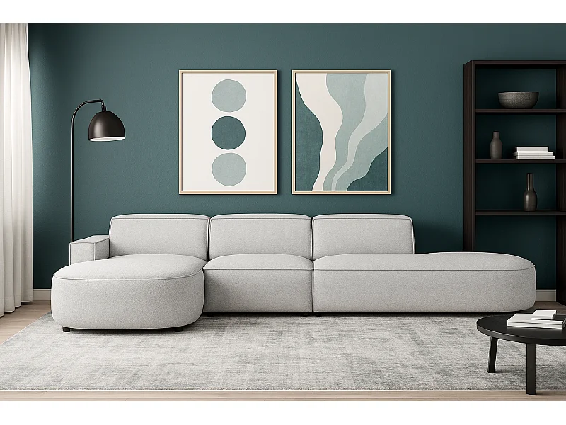 Modulaire hoekbank CURSAL F– chaise longue links, 364×166×70 cm, lichtgrijs Raven 6, vrijstaand