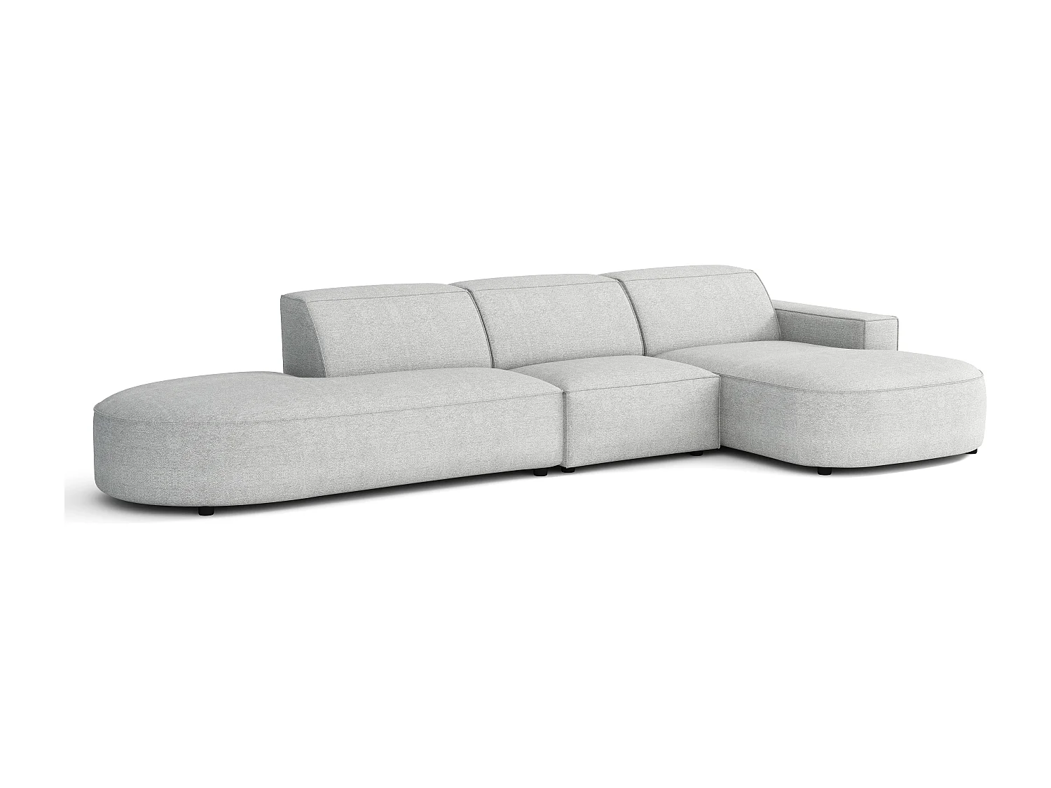 Canapé d’angle modulable CURSAL F – angle gauche, 364×166×70 cm, gris clair Raven 6, méridiennes arrondies, autoportant