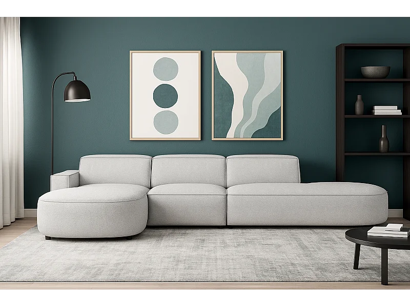 Modulaire hoekbank CURSAL F– chaise longue links, 364×166×70 cm, lichtgrijs Raven 6, vrijstaand