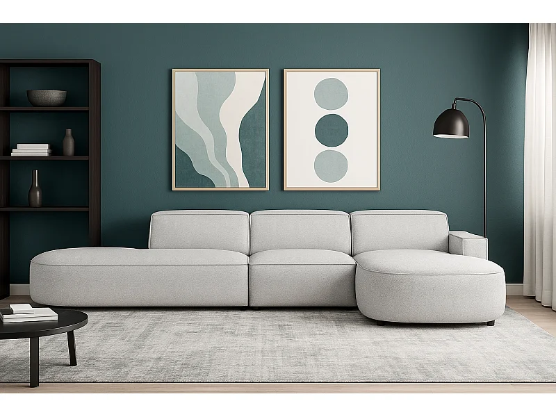 Narożnik modułowy CURSAL F prawostronny 364×166×70 cm jasno szary Raven 6 – zaokrąglone leżanki, wolnostojący