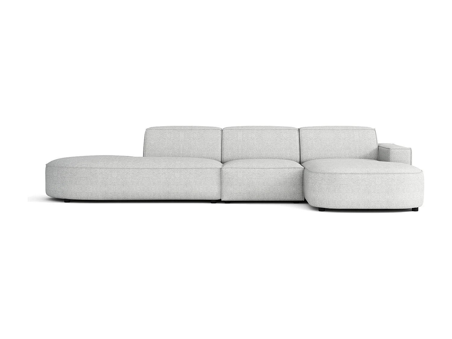 Canapé d’angle modulable CURSAL F – angle droit, 364×166×70 cm, gris clair Raven 6, méridiennes arrondies, autoportant