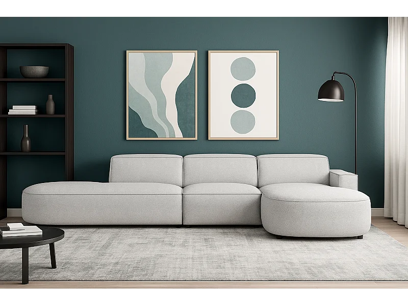 Narożnik modułowy CURSAL F prawostronny 364×166×70 cm jasno szary Raven 6 – zaokrąglone leżanki, wolnostojący