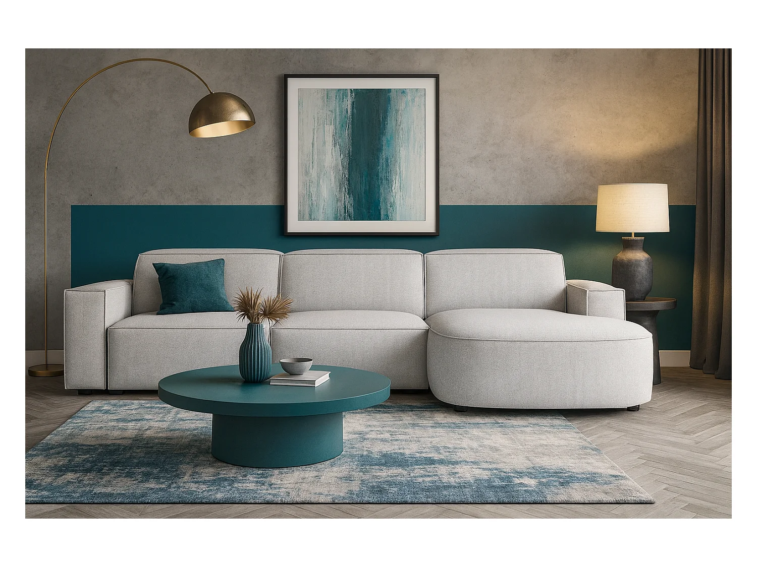 Canapé d’angle modulaire Cursal B droit – 282 × 166 cm, gris clair Raven 6, design moderne