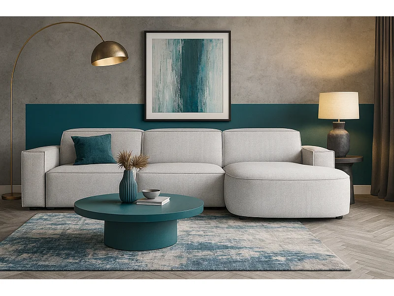 Canapé d’angle modulaire Cursal B droit – 282 × 166 cm, gris clair Raven 6, design moderne