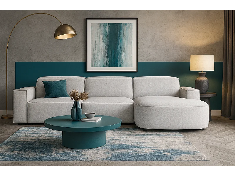 Canapé d’angle modulaire Cursal B droit – 282 × 166 cm, gris clair Raven 6, design moderne