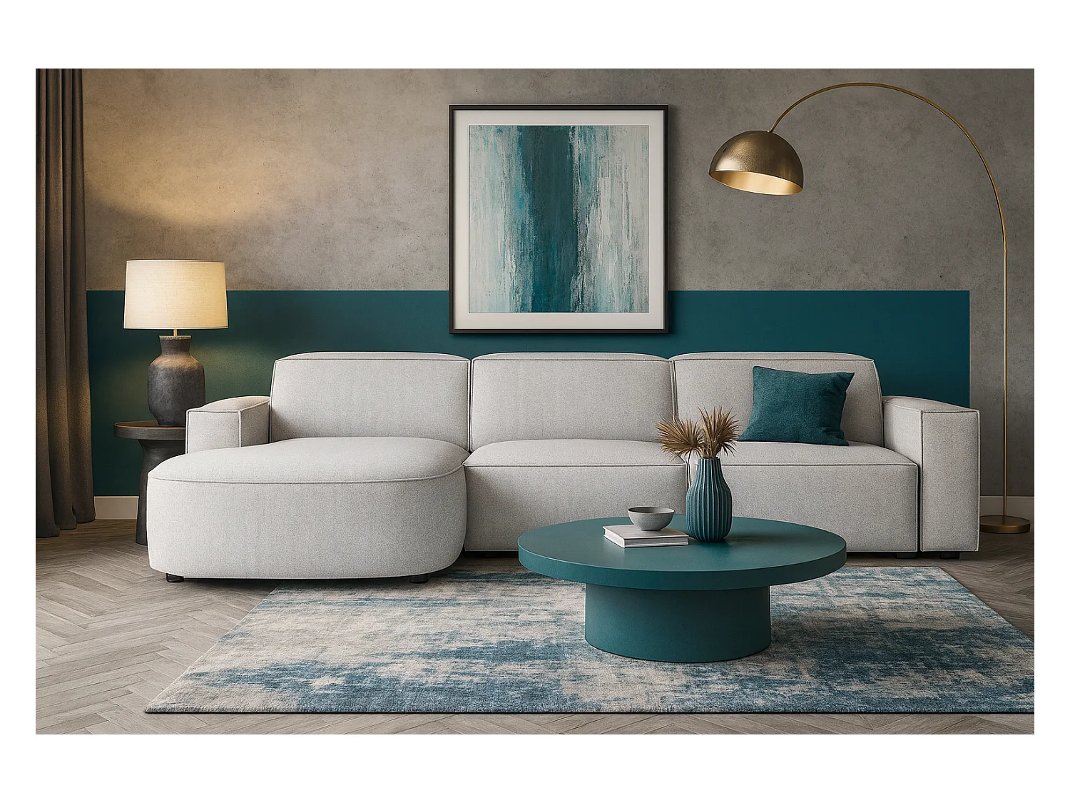 Canapé d’angle modulaire Cursal B gauche – 282 × 166 cm, gris clair Raven 6, design moderne