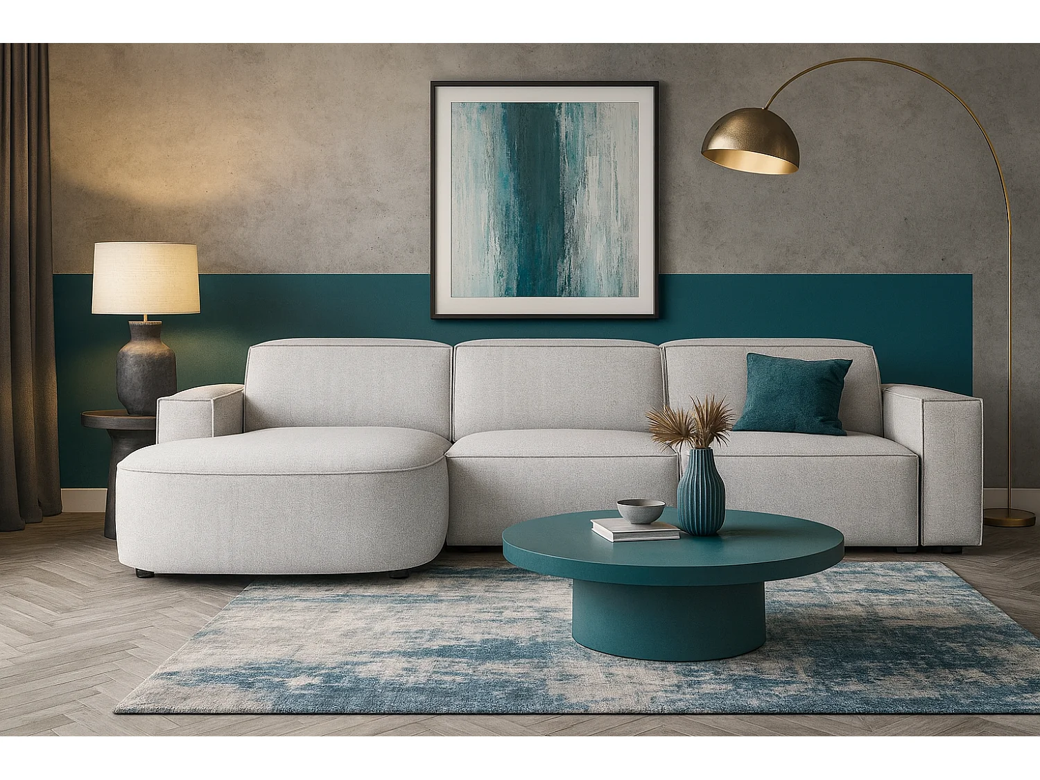 Canapé d’angle modulaire Cursal B gauche – 282 × 166 cm, gris clair Raven 6, design moderne