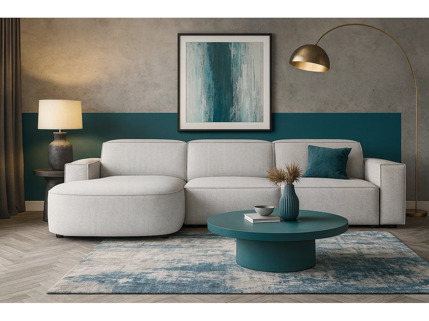 Canapé d’angle modulaire Cursal B gauche – 282 × 166 cm, gris clair Raven 6, design moderne