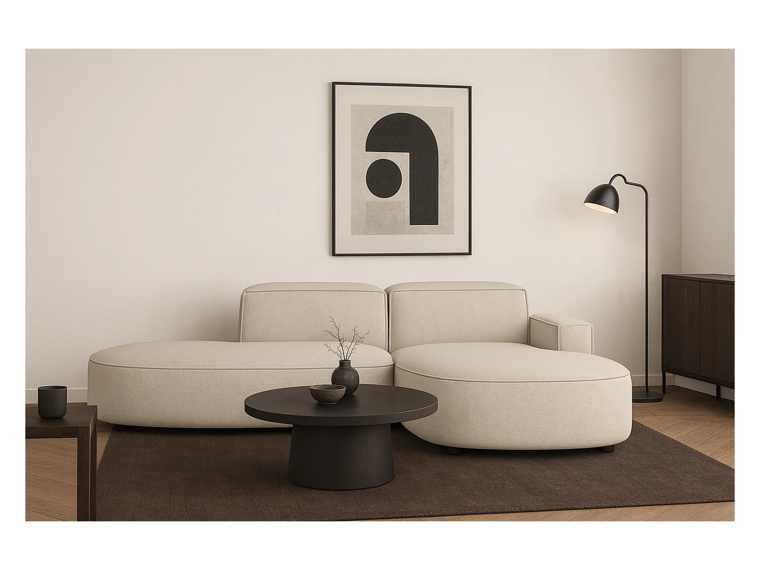 Canapé d’angle modulable  CURSAL G –  angle droit, 284×166×70 cm, crème Raven 24 méridiennes arrondies, autoportant