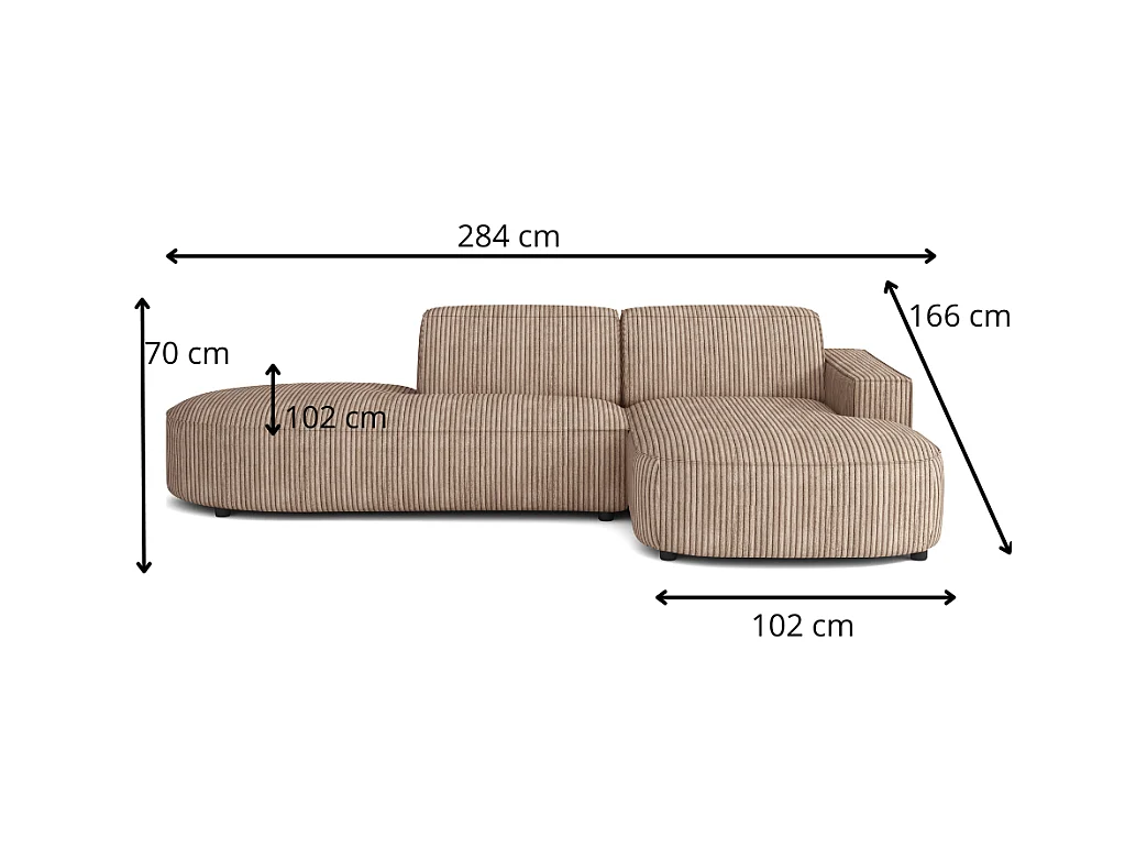 Canapé d’angle modulable  CURSAL G –  angle droit, 284×166×70 cm, crème Raven 24 méridiennes arrondies, autoportant