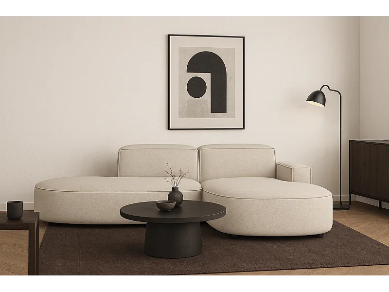 Canapé d’angle modulable  CURSAL G –  angle droit, 284×166×70 cm, crème Raven 24 méridiennes arrondies, autoportant