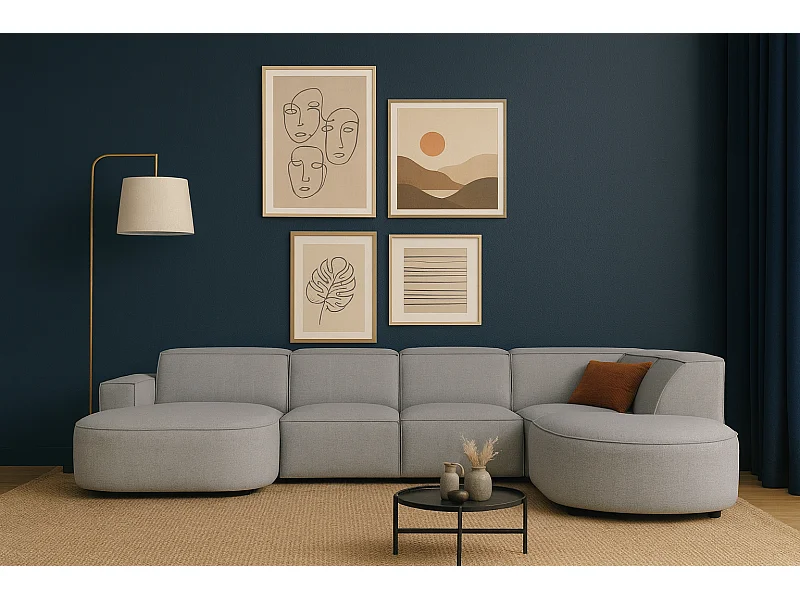 Modulares Ecksofa CURSAL H links,  Raven 7 grau – 364×166/284×70 cm