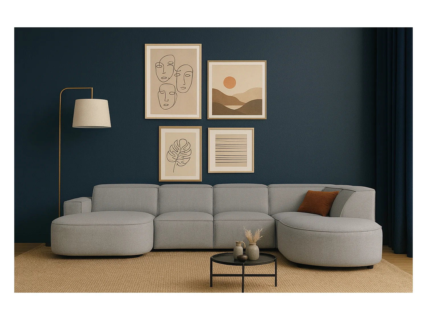 Canapé d’angle modulable CURSAL H – angle gauche,  Raven 7 gris , 364×166/284×70 cm