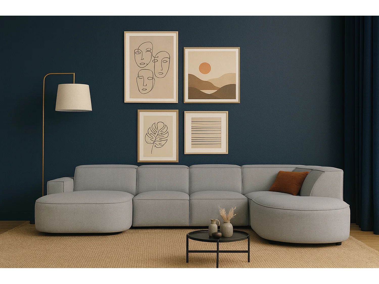 Canapé d’angle modulable CURSAL H – angle gauche,  Raven 7 gris , 364×166/284×70 cm