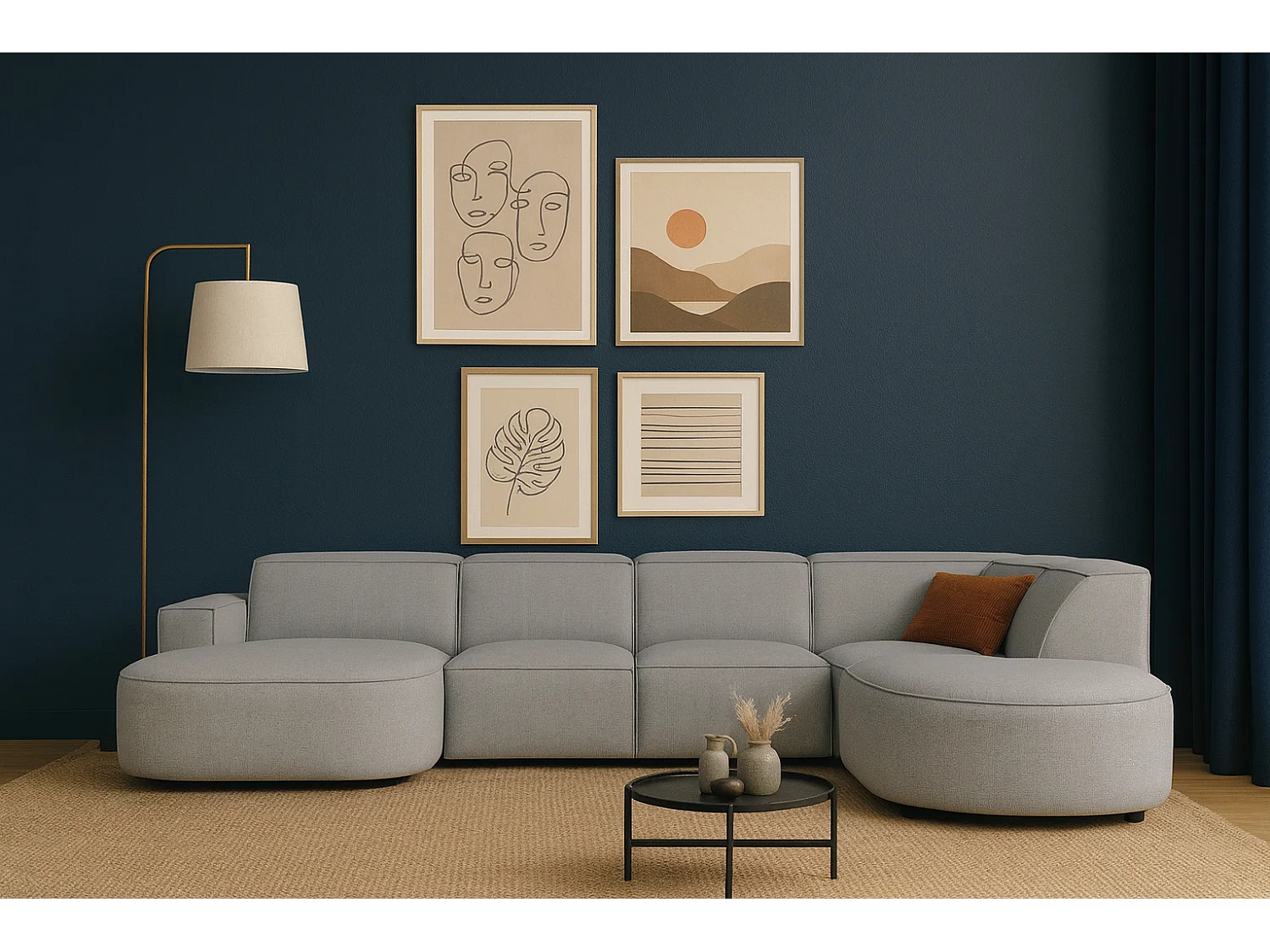 Canapé d’angle modulable CURSAL H – angle gauche,  Raven 7 gris , 364×166/284×70 cm