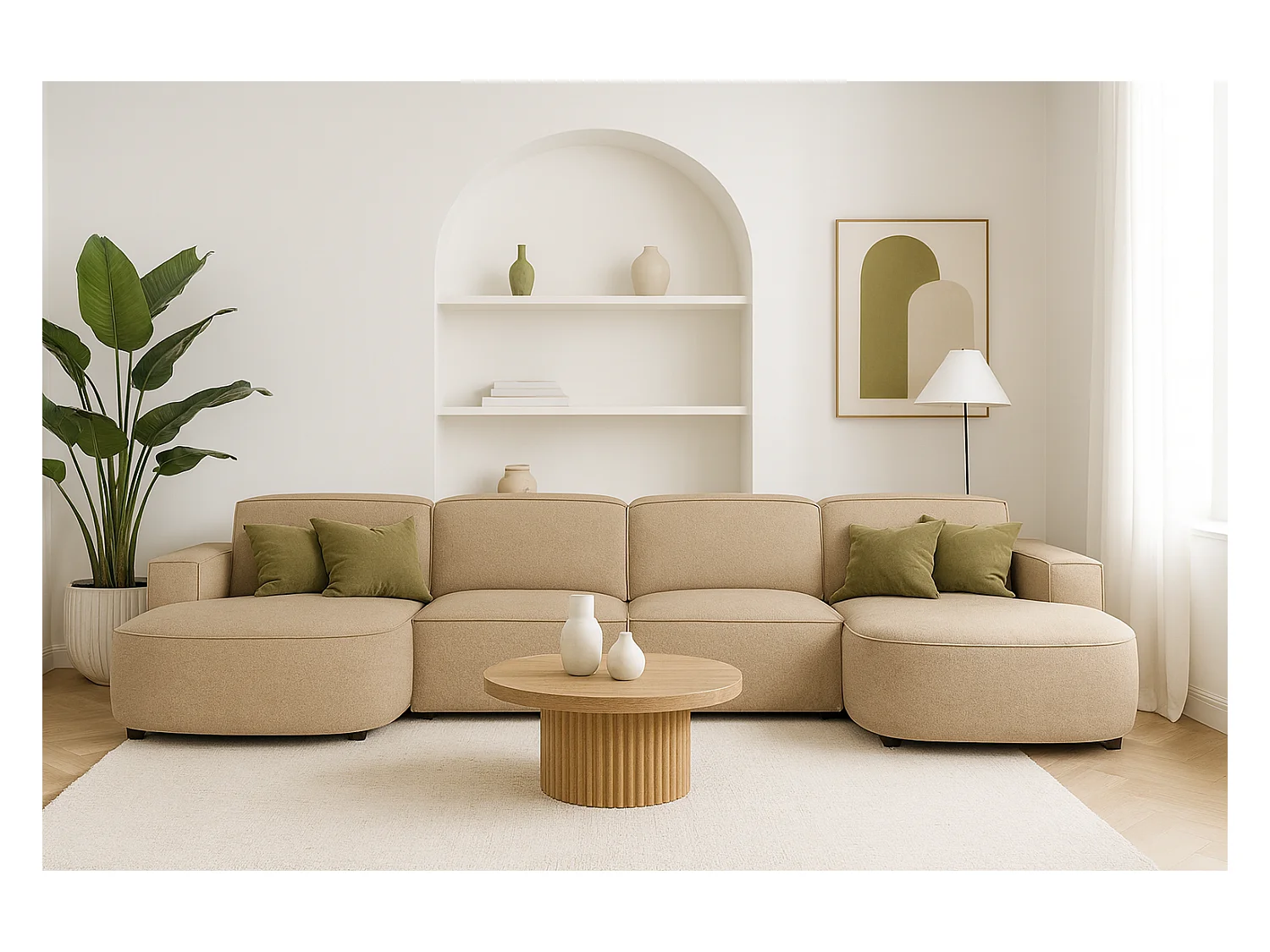 Canapé d’angle modulaire Cursal E – 364 x 166 cm, marron clair Raven 34 , design moderne