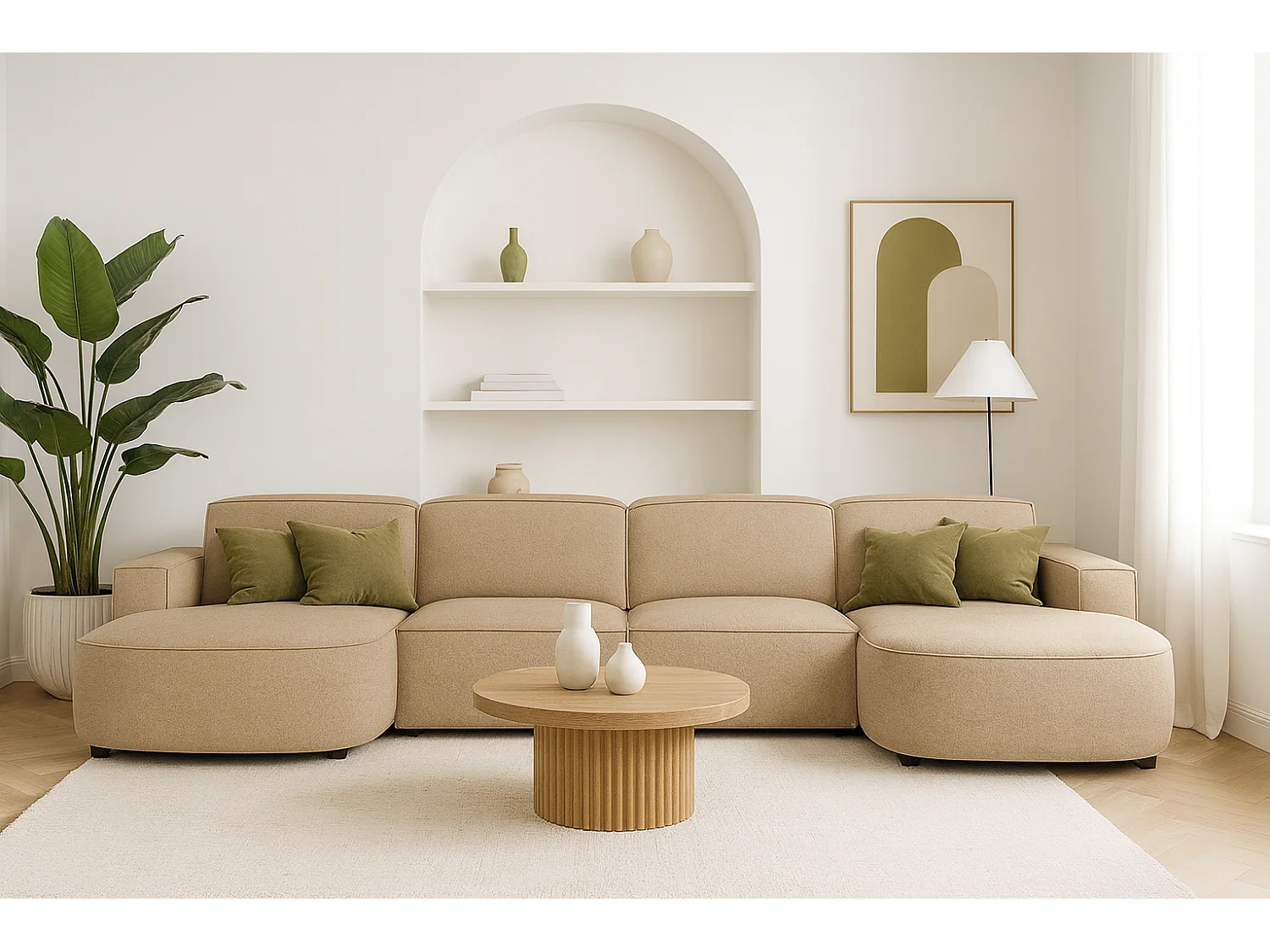 Canapé d’angle modulaire Cursal E – 364 x 166 cm, marron clair Raven 34 , design moderne