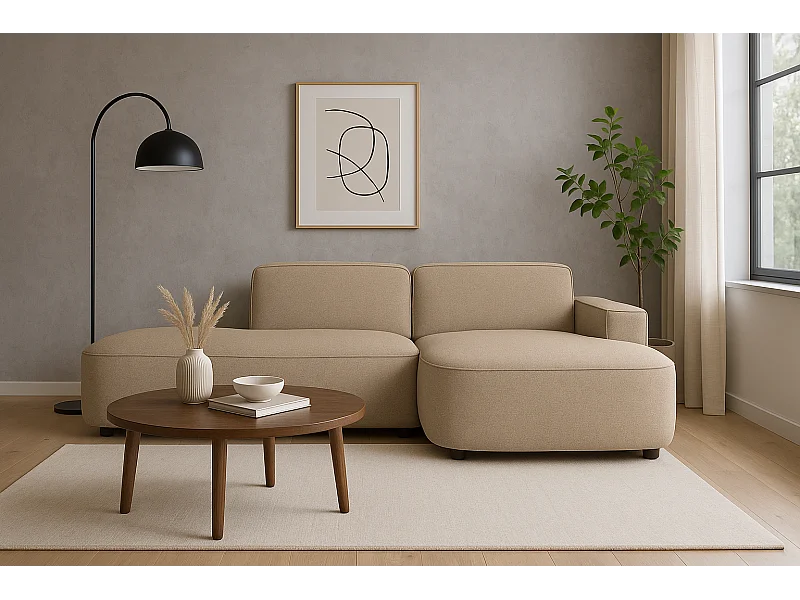 Modulaire hoekbank CURSAL G – chaise longue  rechts, 284×166×70 cm,  beige Raven 30, afgeronde chaiselongues, vrijstaand