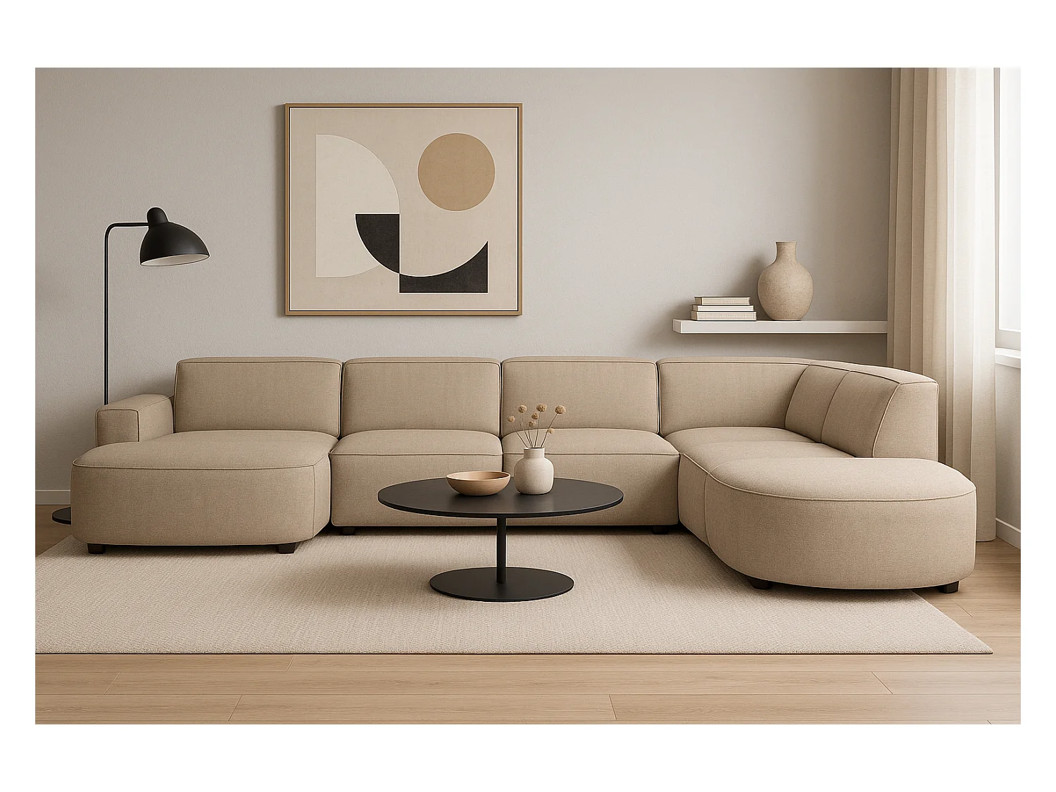 Canapé d’angle modulable CURSAL H – angle gauche,  beige Raven 30 , 364×166/284×70 cm