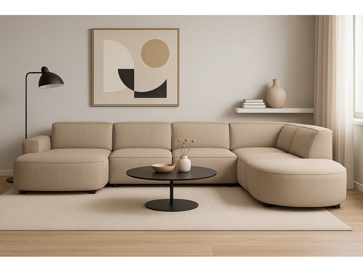 Canapé d’angle modulable CURSAL H – angle gauche,  beige Raven 30 , 364×166/284×70 cm