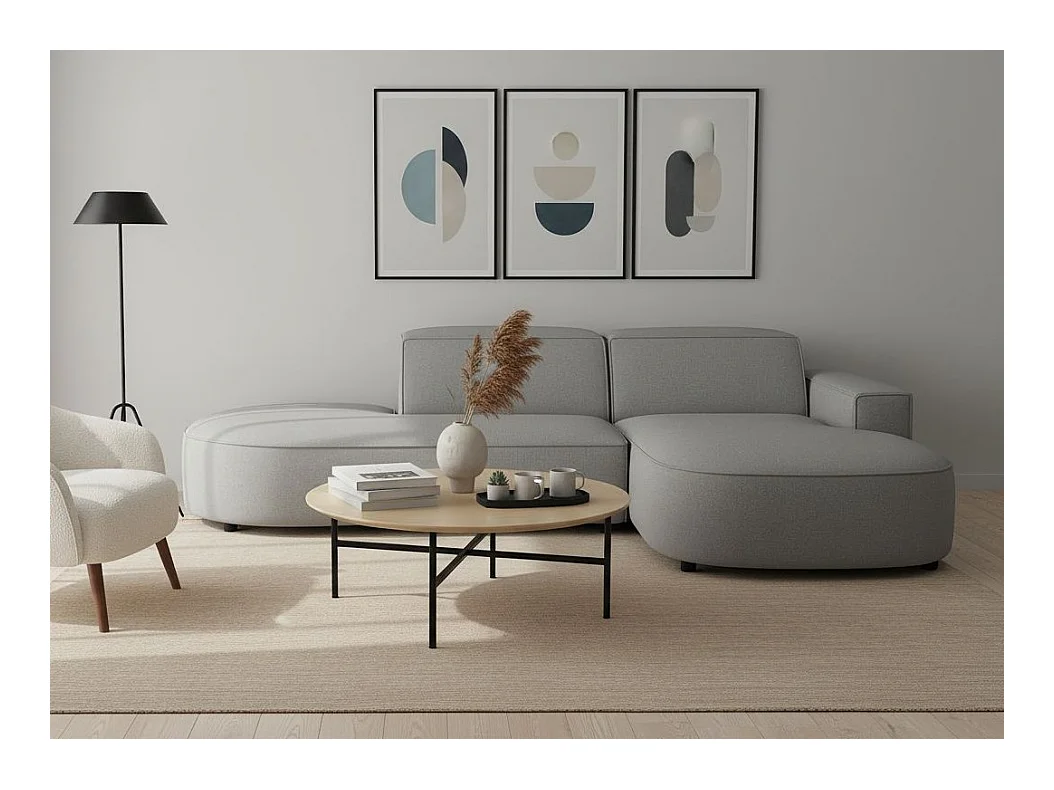 Canapé d’angle modulable  CURSAL G –  angle droit, 284×166×70 cm, gris Raven 7 méridiennes arrondies, autoportant