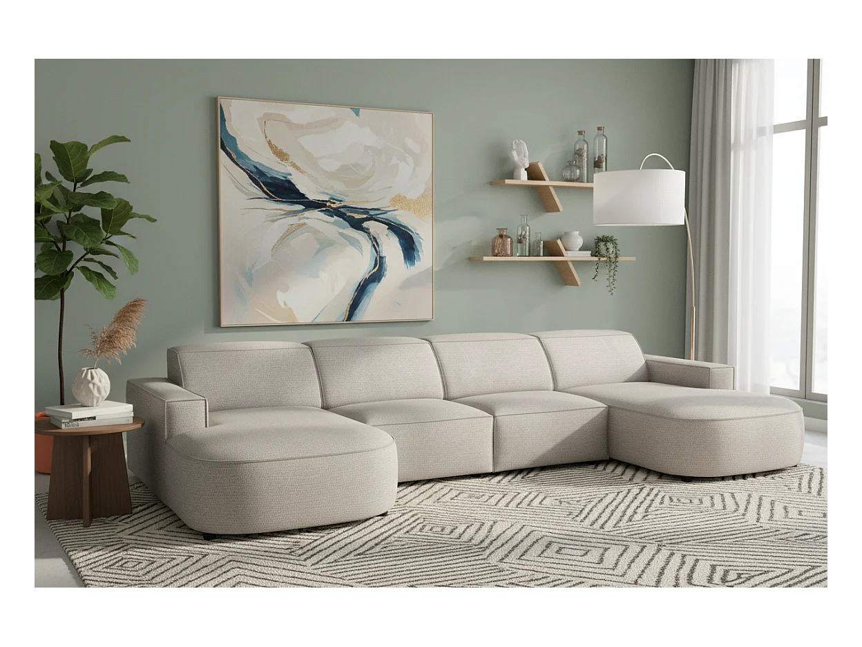 Canapé d’angle modulaire Cursal E – 364 x 166 cm,gris clair Raven 6 , design moderne