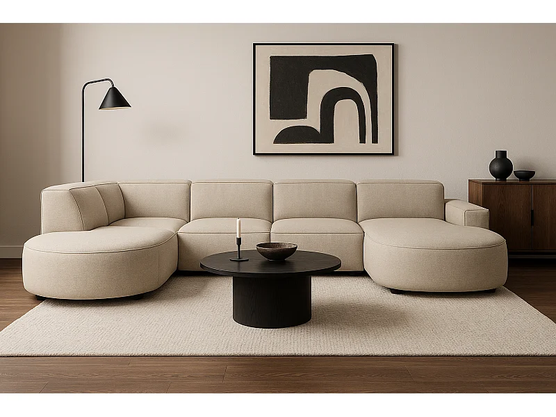 Modulares Ecksofa CURSAL H rechts,  creme Raven 24 – 364×166/284×70 cm