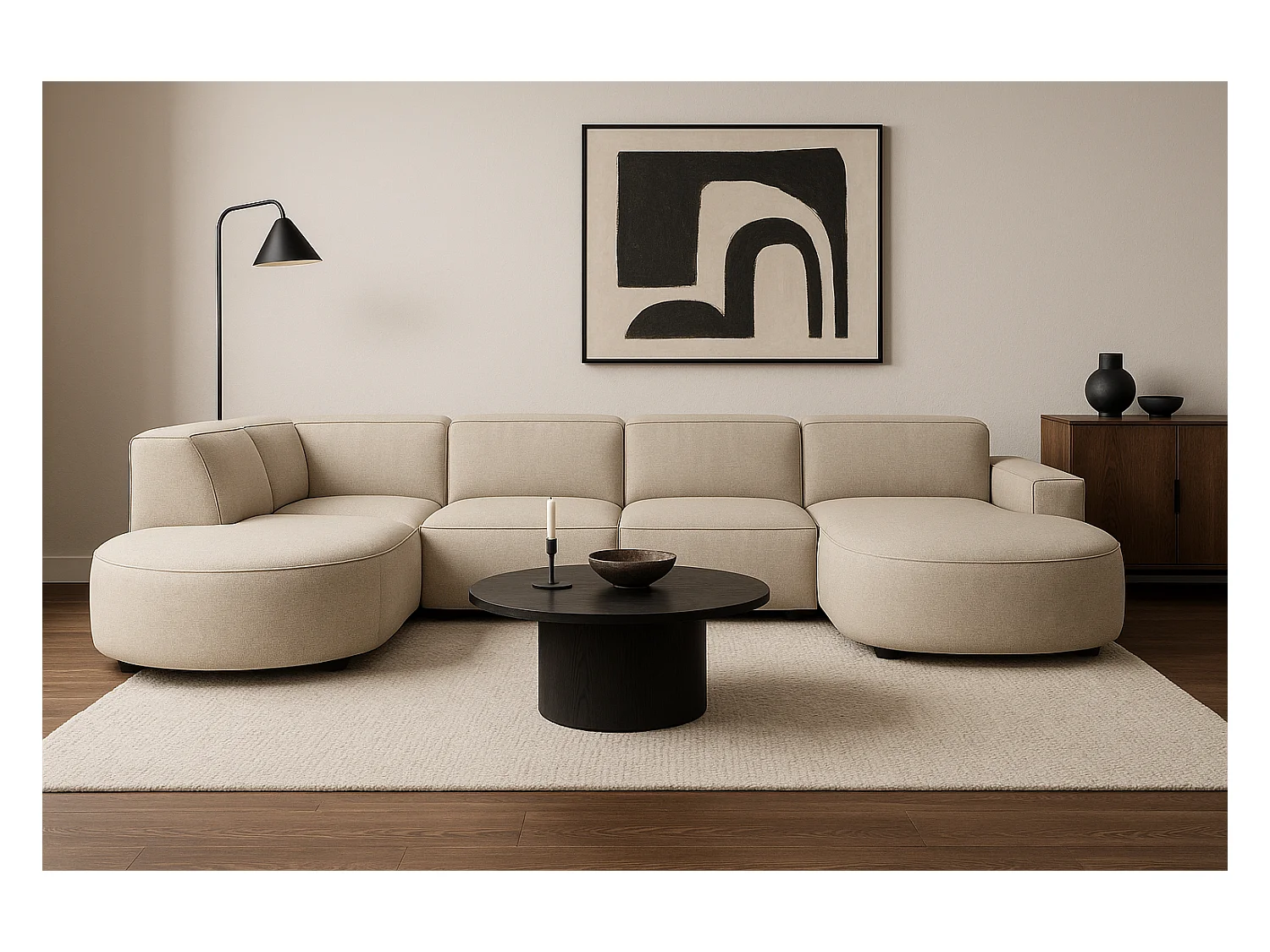 Canapé d’angle modulable CURSAL H – angle droit, Raven 24  crème, 364×166/284×70 cm