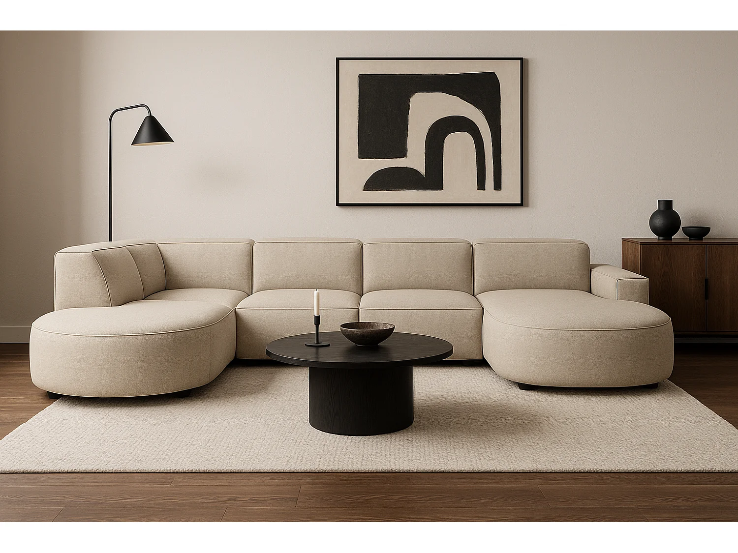 Canapé d’angle modulable CURSAL H – angle droit, Raven 24  crème, 364×166/284×70 cm