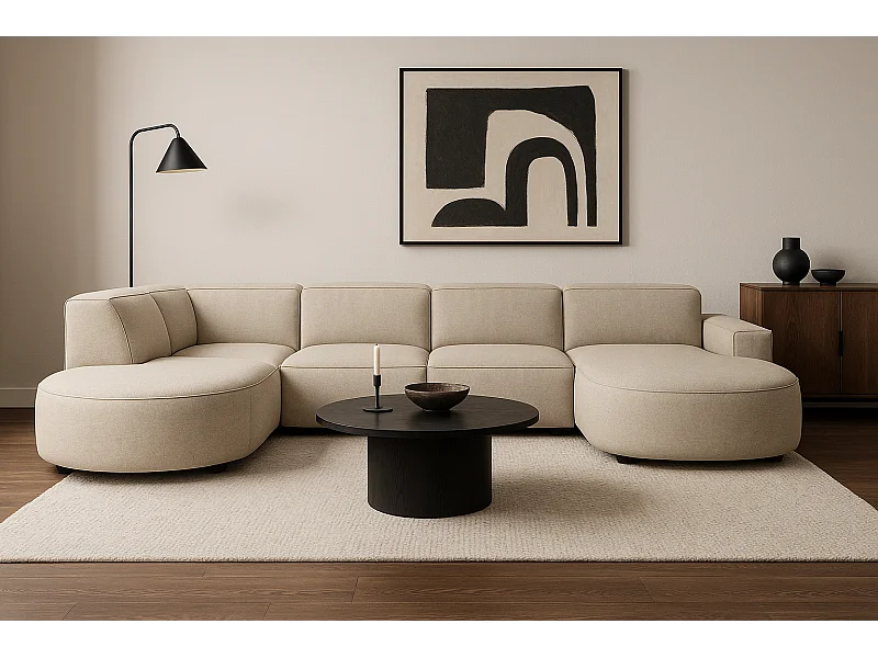 Modulares Ecksofa CURSAL H rechts,  creme Raven 24 – 364×166/284×70 cm