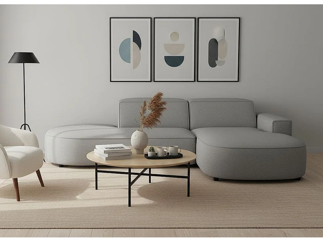 Canapé d’angle modulable  CURSAL G – angle gauche, 284×166×70 cm, gris Raven 7 méridiennes arrondies, autoportant