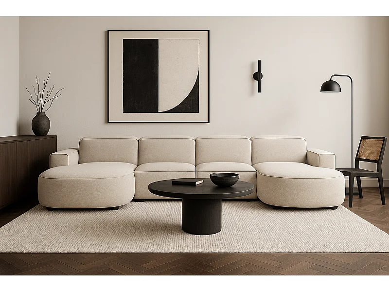 Modulares Ecksofa Cursal E – 364 x 166 cm, creme Raven 24, modernes Design