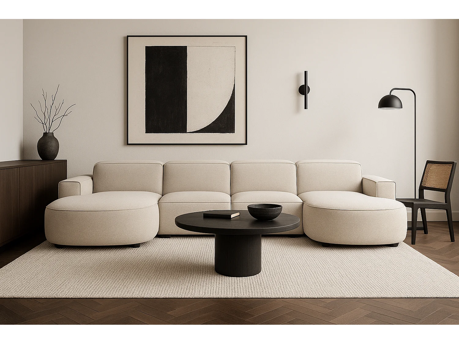 Canapé d’angle modulaire Cursal E – 364 x 166 cm,crème Raven 24, design moderne