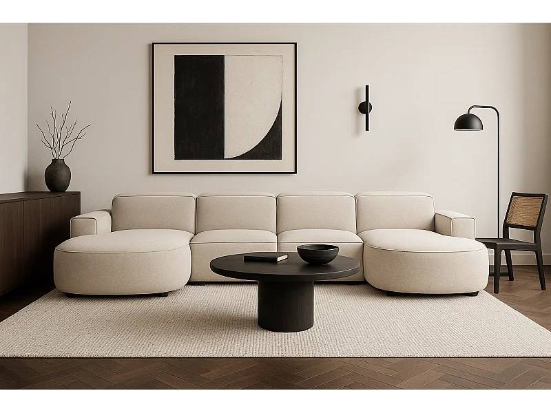 Narożnik modułowy Cursal E – sofa narożna 364 x 166 cm, kremowy Raven 24 , nowoczesny design