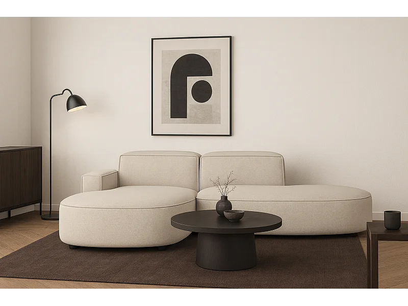 Canapé d’angle modulable  CURSAL G – angle gauche, 284×166×70 cm, crème Raven 24 méridiennes arrondies, autoportant